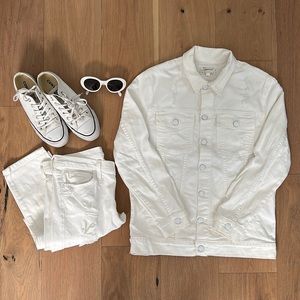 CURRENT/ELLIOT Oversized White Trucker Denim Jacket, White Tattered - 1, Small